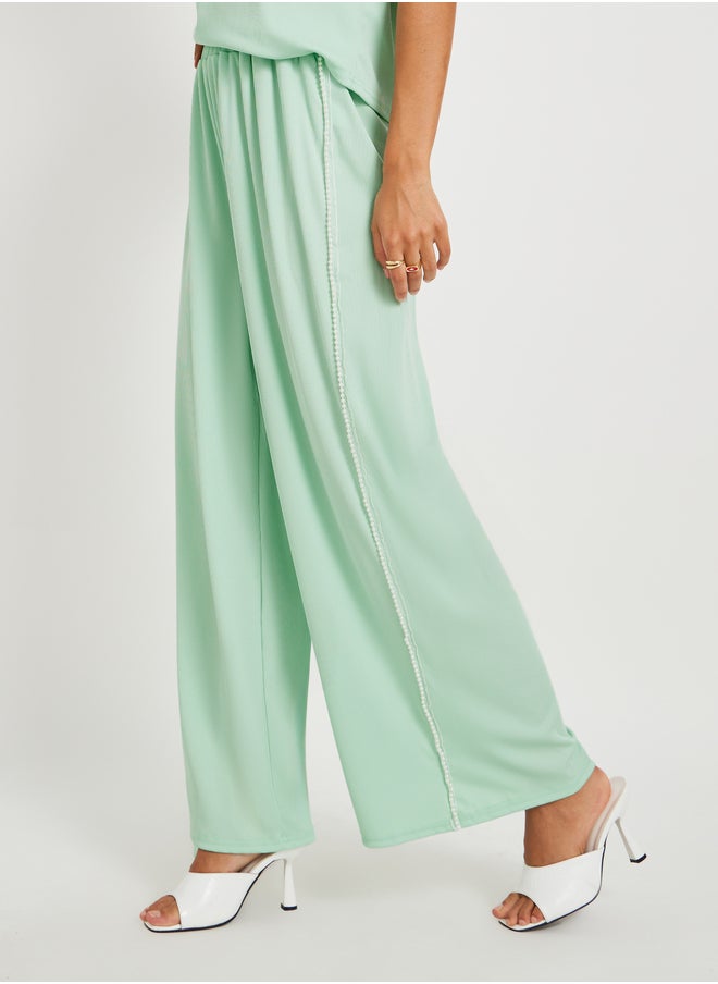 Take Two Green Solid Short Sleeve T-Shirt and Beaded Detail Pants Co-Ords  - Image 4