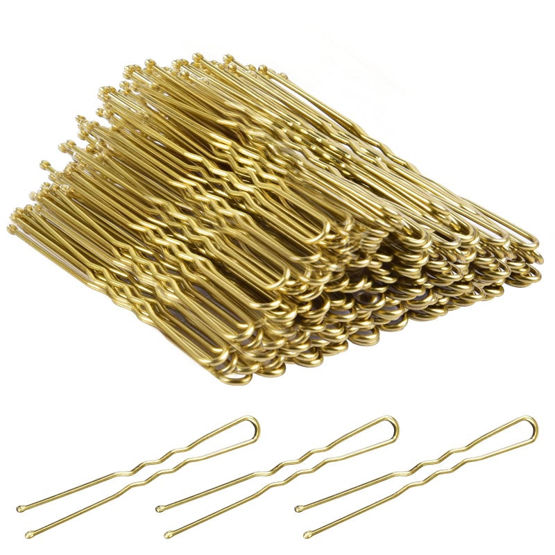 TsMADDTs U Shaped Hair Pins,TsMADDTs 100 Pcs Blonde Bun Hair Pins for Women Girls with Box (Golden 2.4 inch) - Image 1