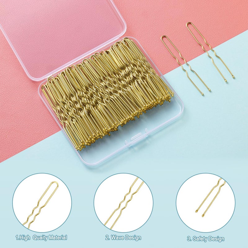TsMADDTs U Shaped Hair Pins,TsMADDTs 100 Pcs Blonde Bun Hair Pins for Women Girls with Box (Golden 2.4 inch) - Image 4