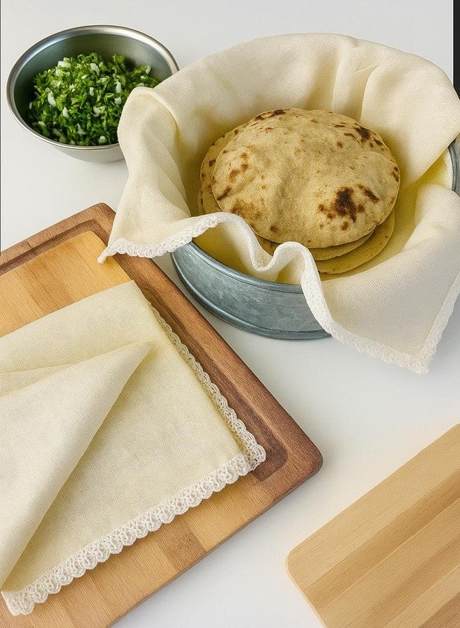 Breezy Blends Cotton Roti Cloth Wrap – Muslin Chapati Cloth for Hot Case | Kitchen Roti Cover | Soft Breathable Roti Rumal for Chapati Storage | 100% Cotton (5, White, lace) - Image 1