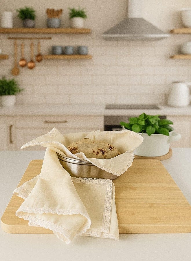 Breezy Blends Cotton Roti Cloth Wrap – Muslin Chapati Cloth for Hot Case | Kitchen Roti Cover | Soft Breathable Roti Rumal for Chapati Storage | 100% Cotton (5, White, lace) - Image 3