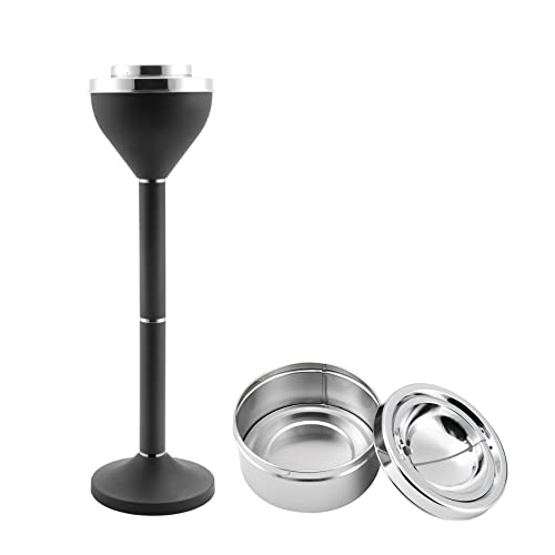 Anfrere Standing Ashtray Outdoor for Patio, Large & Tall Outside Ash Tray for Cigarette Butt Receptacle Disposal, Commercial Metal Smokers Cigar Ashtrays Container with Lid, Matte Black, B01DK - Image 1