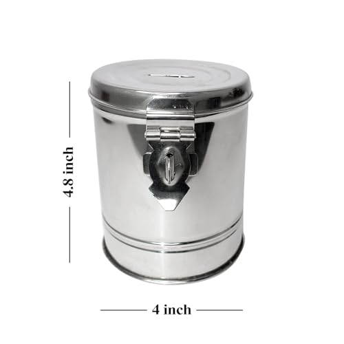 Brunchy Stainless Steel Gulak Piggy Bank, Round Shape 14 cm - Hundi Money Bank for Adults, Saving Box, Money Saving Box for Kids, Durable and Secure Design for Savings (2) - Image 2