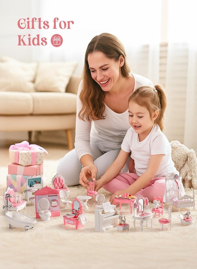 روبود أثاث بيت الدمى من روبود، إكسسوارات وأثاث بيت الدمى الوردي لغرفة الطعام والحمام وغرفة النوم وغرفة المعيشة، ألعاب أثاث تظاهري للأطفال، WDHXX - Image 5