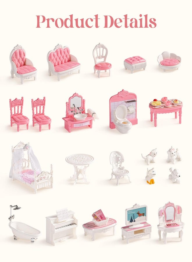 روبود أثاث بيت الدمى من روبود، إكسسوارات وأثاث بيت الدمى الوردي لغرفة الطعام والحمام وغرفة النوم وغرفة المعيشة، ألعاب أثاث تظاهري للأطفال، WDHXX - Image 3