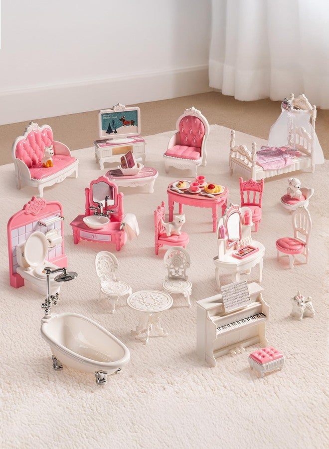 روبود أثاث بيت الدمى من روبود، إكسسوارات وأثاث بيت الدمى الوردي لغرفة الطعام والحمام وغرفة النوم وغرفة المعيشة، ألعاب أثاث تظاهري للأطفال، WDHXX - Image 2
