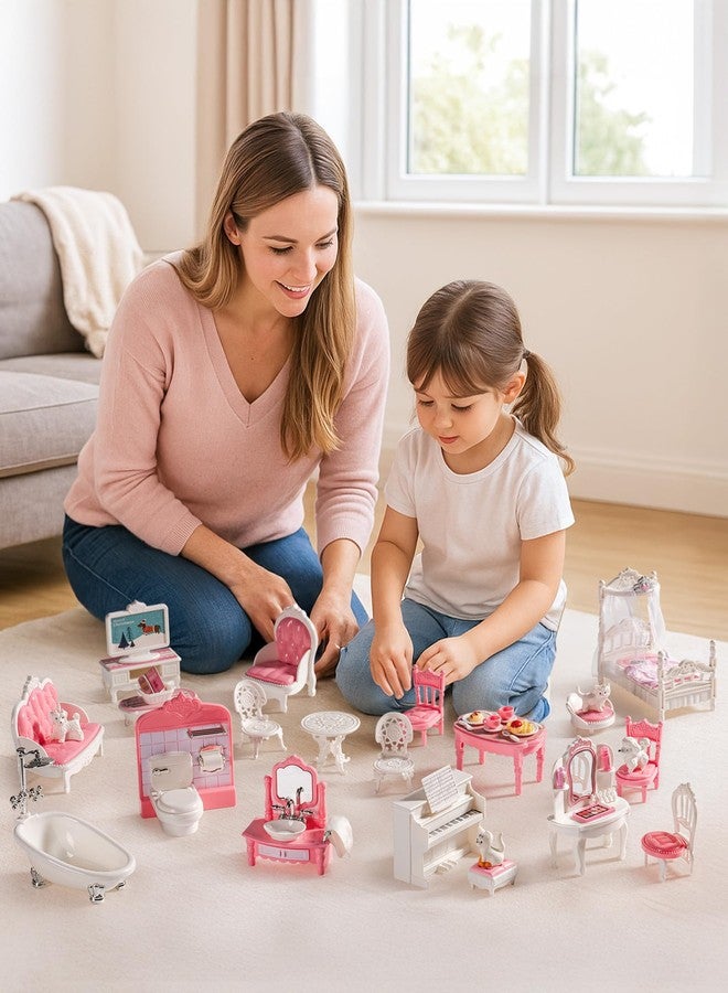 روبود أثاث بيت الدمى من روبود، إكسسوارات وأثاث بيت الدمى الوردي لغرفة الطعام والحمام وغرفة النوم وغرفة المعيشة، ألعاب أثاث تظاهري للأطفال، WDHXX - Image 4