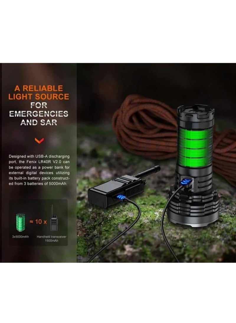 فينيكس - كشاف LR40R V2.0 Fenix يجمع بين الإضاءة المركزة والمنتشرة قوة الإضاءة إلى 15000 شمعة اضاؤة تصل الى 900 متر بمنفذ تايب سي للشحن السريع - Image 1