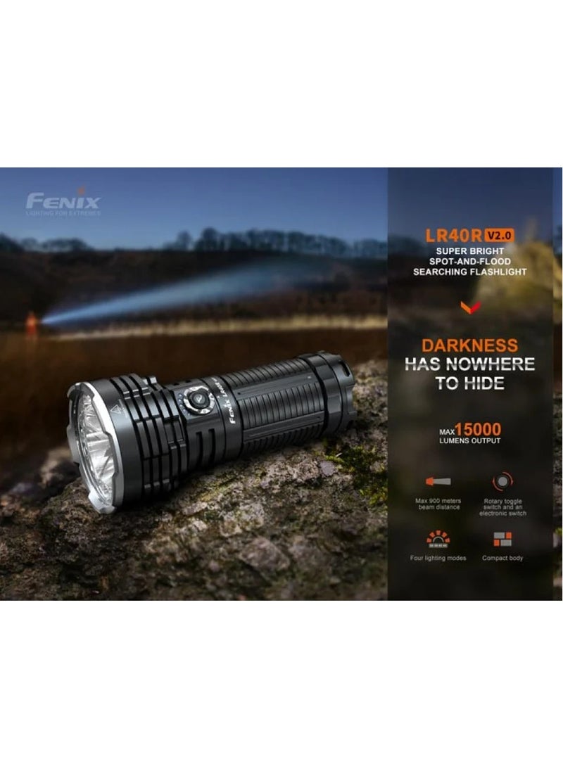 فينيكس - كشاف LR40R V2.0 Fenix يجمع بين الإضاءة المركزة والمنتشرة قوة الإضاءة إلى 15000 شمعة اضاؤة تصل الى 900 متر بمنفذ تايب سي للشحن السريع - Image 1