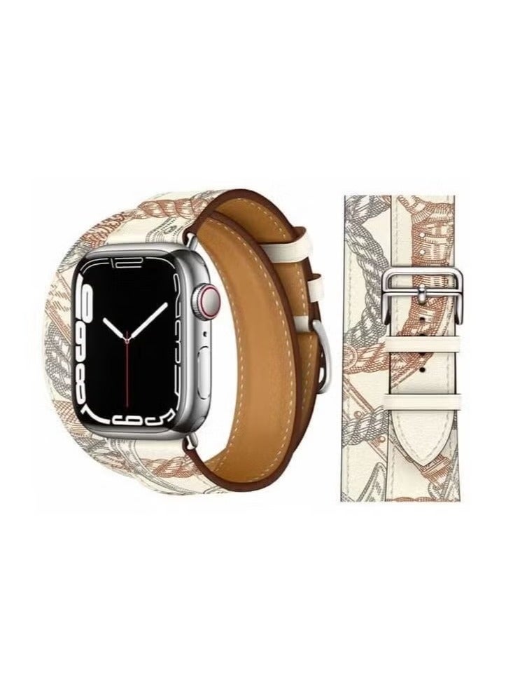 vesus Double Tour Leather Replacement Band For Apple Watch 41/40/38mm Series 7/6/5/4/SE