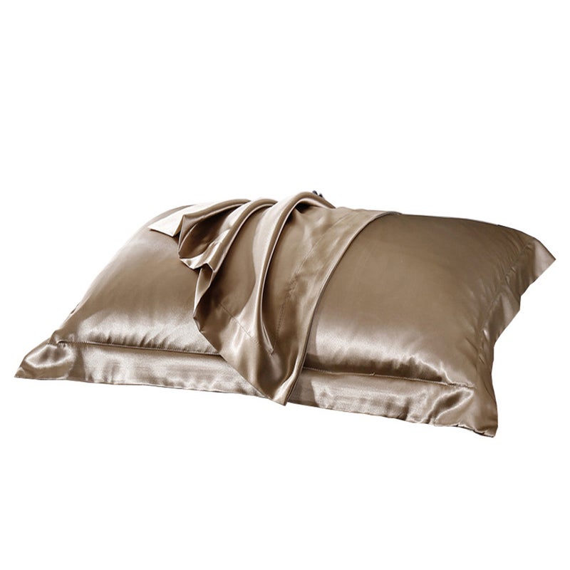 2 Pairs of Silk Pillow Case Ice Silk Pillowcase Cover Pillow Cover Plain Color Pillow Home (Golden) - Image 5