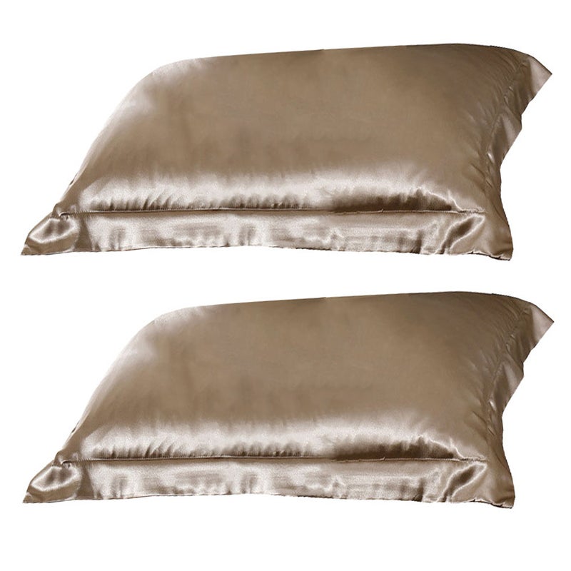 2 Pairs of Silk Pillow Case Ice Silk Pillowcase Cover Pillow Cover Plain Color Pillow Home (Golden) - Image 2