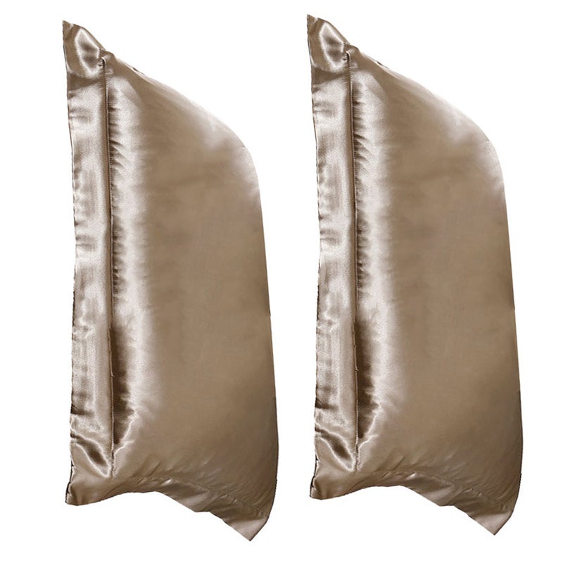 2 Pairs of Silk Pillow Case Ice Silk Pillowcase Cover Pillow Cover Plain Color Pillow Home (Golden) - Image 1