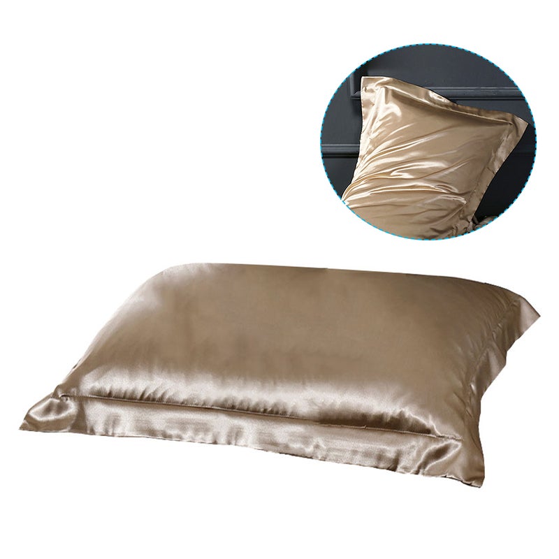 2 Pairs of Silk Pillow Case Ice Silk Pillowcase Cover Pillow Cover Plain Color Pillow Home (Golden) - Image 3