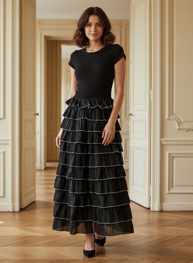 تواكستريمز فستان نسائي بتفاصيل مضلعة وكشكش من - Image 1