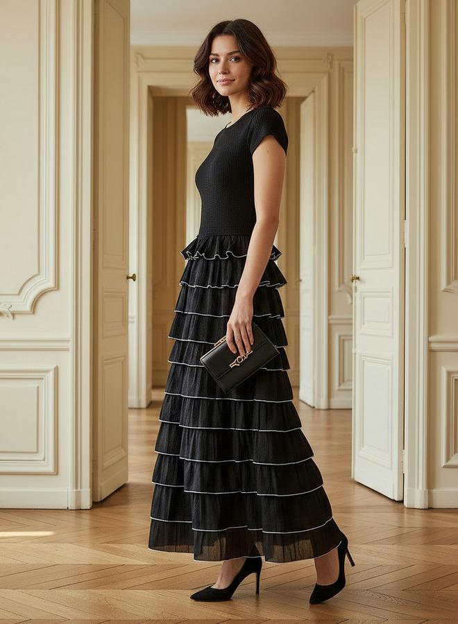 تواكستريمز فستان نسائي بتفاصيل مضلعة وكشكش من - Image 2