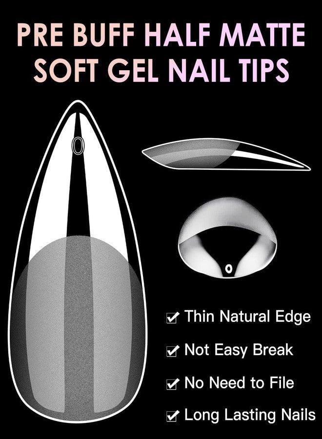 ADOERE Professional Soft Gel Nail Tips, 550 Pieces Clear False Nails for Extension, Full Cover with Storage Box, DIY Nail Art, Salon Use (Half Matte Medium Stiletto) - Image 3