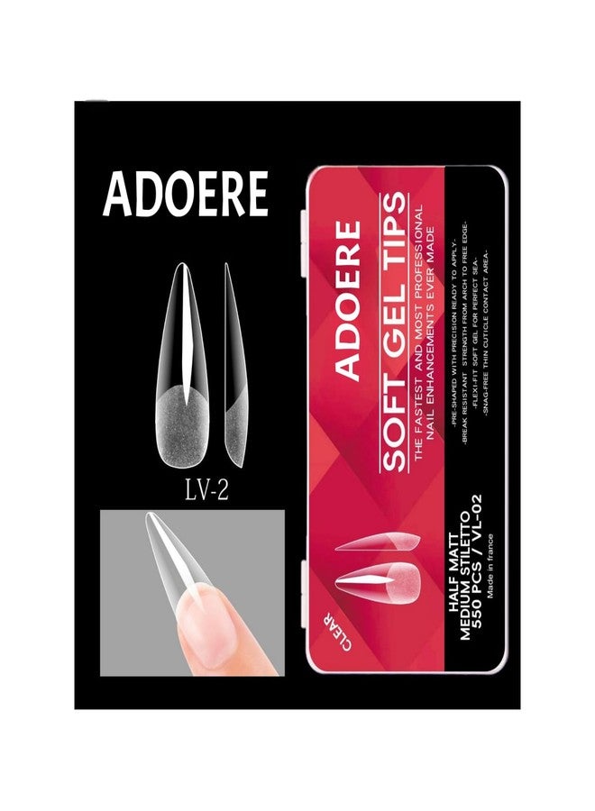 ADOERE Professional Soft Gel Nail Tips, 550 Pieces Clear False Nails for Extension, Full Cover with Storage Box, DIY Nail Art, Salon Use (Half Matte Medium Stiletto) - Image 2