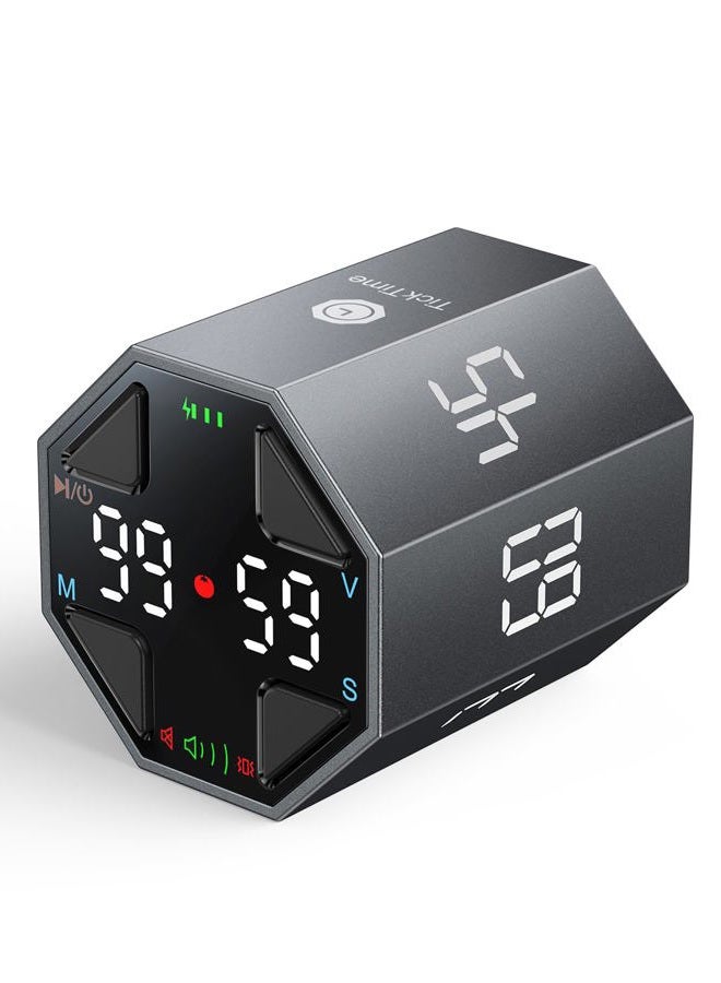 Ticktime Pomodoro Octagonal Timer, Cube Timer Digital, Mute and Alarm, for Work, ADHD, Office, Task, Meeting, Learning, Productivity, 3/5/10/15/30/45/60min & Custom Countdown - Grey - Image 1