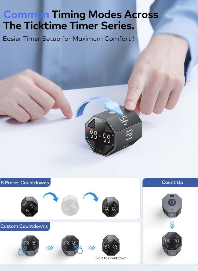 Ticktime Pomodoro Octagonal Timer, Cube Timer Digital, Mute and Alarm, for Work, ADHD, Office, Task, Meeting, Learning, Productivity, 3/5/10/15/30/45/60min & Custom Countdown - Grey - Image 5