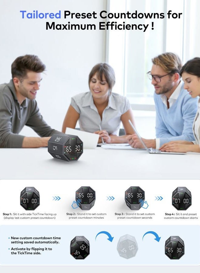 Ticktime Pomodoro Octagonal Timer, Cube Timer Digital, Mute and Alarm, for Work, ADHD, Office, Task, Meeting, Learning, Productivity, 3/5/10/15/30/45/60min & Custom Countdown - Grey - Image 4