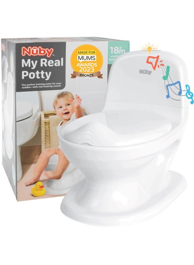 Nuby My Real Potty Training Toilet with Life-Like Flush Button and Sound - 18+ Months - White - Image 1