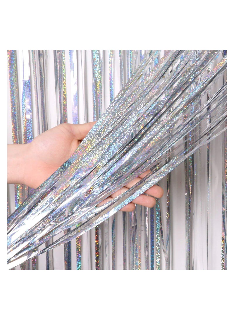Perfect Party Supplies Silver Metallic Foil Fringe Curtains With Double Side Adhesive Tape Streamers For Decorations  Fringe Backdrop Birthday Party Streamers 1Mx2.5M  - Image 1