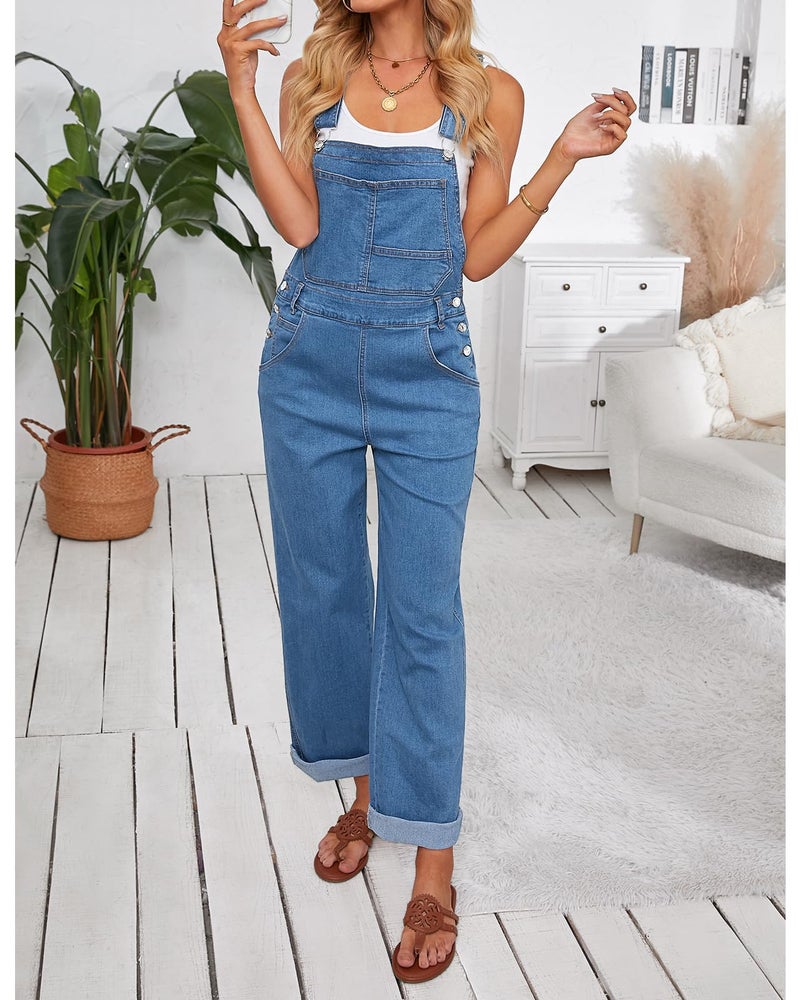 Vetinee Denim Jumpsuit for Women Denim Overalls for Women Jump Suit Resort Wear 2024 Straight Leg Overalls Womens Jumpsuit Quiet Harbor Medium Fits Size 8 / Size 10 - Image 4