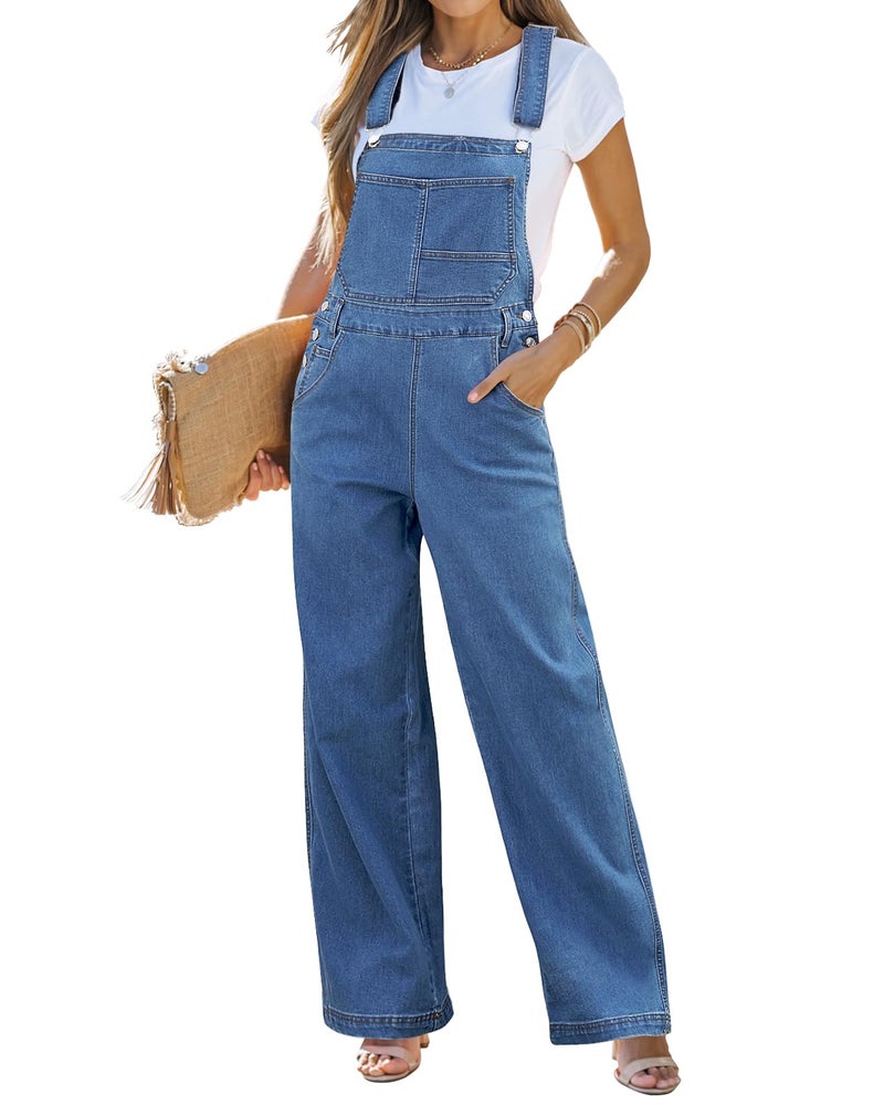 Vetinee Denim Jumpsuit for Women Denim Overalls for Women Jump Suit Resort Wear 2024 Straight Leg Overalls Womens Jumpsuit Quiet Harbor Medium Fits Size 8 / Size 10 - Image 1