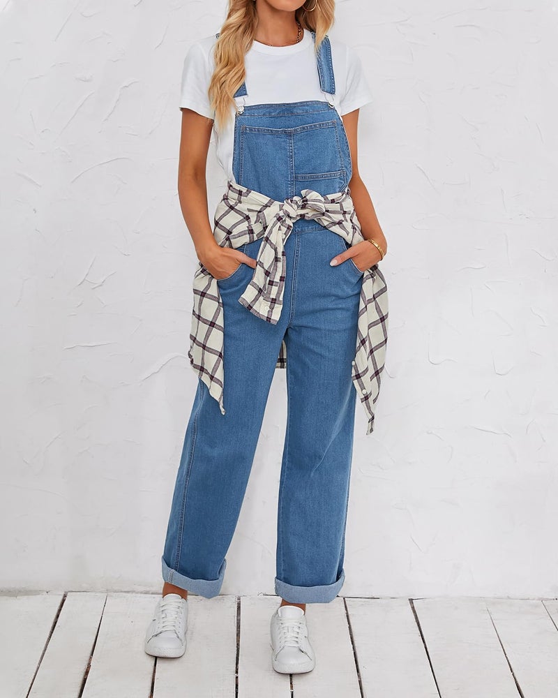 Vetinee Denim Jumpsuit for Women Denim Overalls for Women Jump Suit Resort Wear 2024 Straight Leg Overalls Womens Jumpsuit Quiet Harbor Medium Fits Size 8 / Size 10 - Image 5