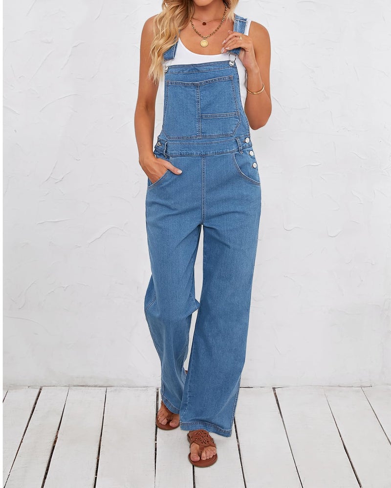Vetinee Denim Jumpsuit for Women Denim Overalls for Women Jump Suit Resort Wear 2024 Straight Leg Overalls Womens Jumpsuit Quiet Harbor Medium Fits Size 8 / Size 10 - Image 3
