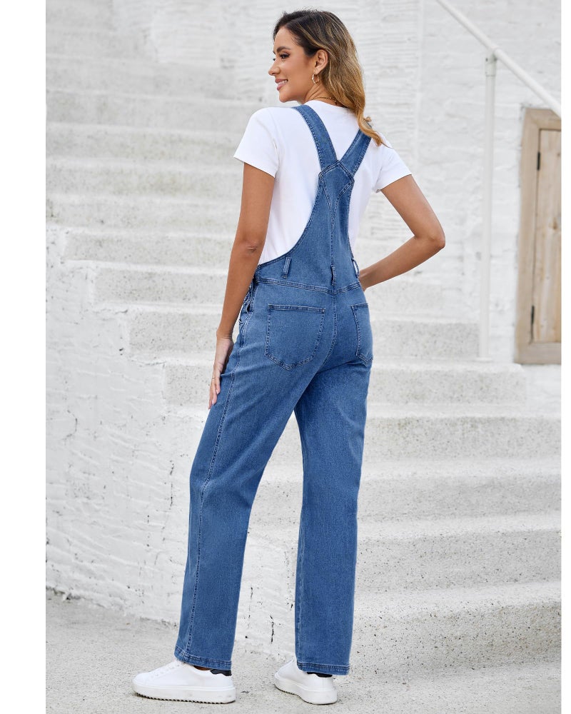 Vetinee Denim Jumpsuit for Women Denim Overalls for Women Jump Suit Resort Wear 2024 Straight Leg Overalls Womens Jumpsuit Quiet Harbor Medium Fits Size 8 / Size 10 - Image 2