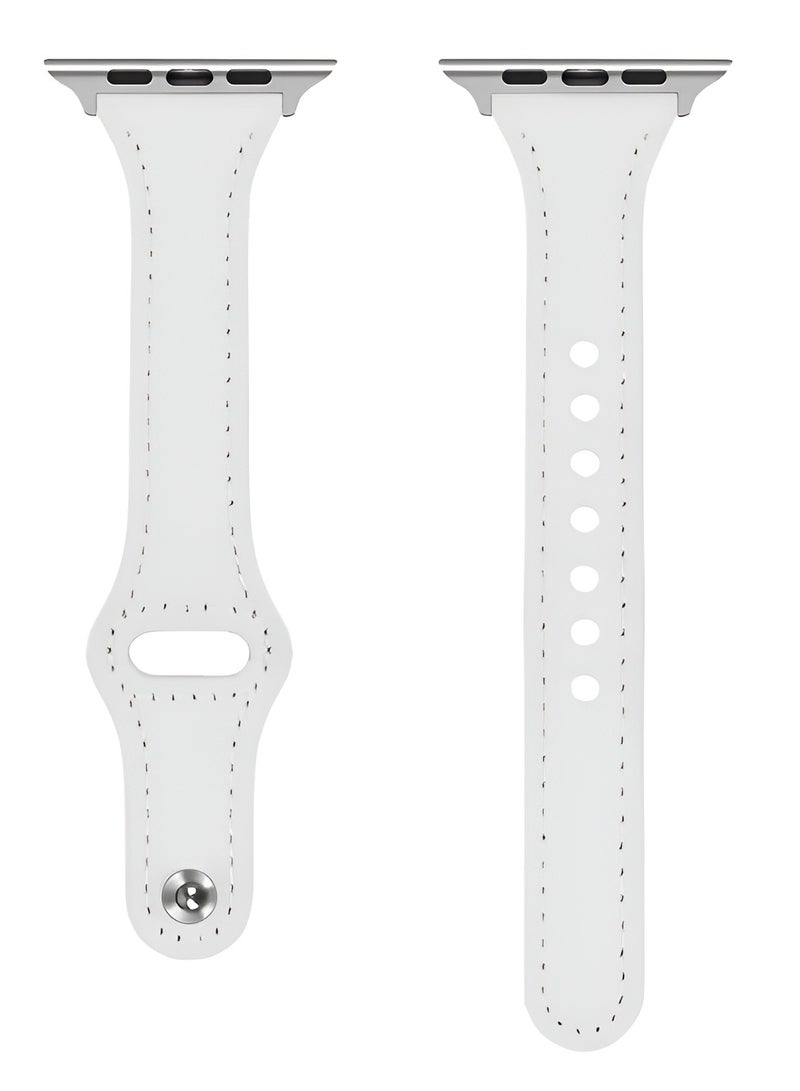 Leather Watch Strap with Metal Button - High Quality - Compatible with 42mm/44mm/45mm Watches - Strong Clip Design-WHITE - Image 2