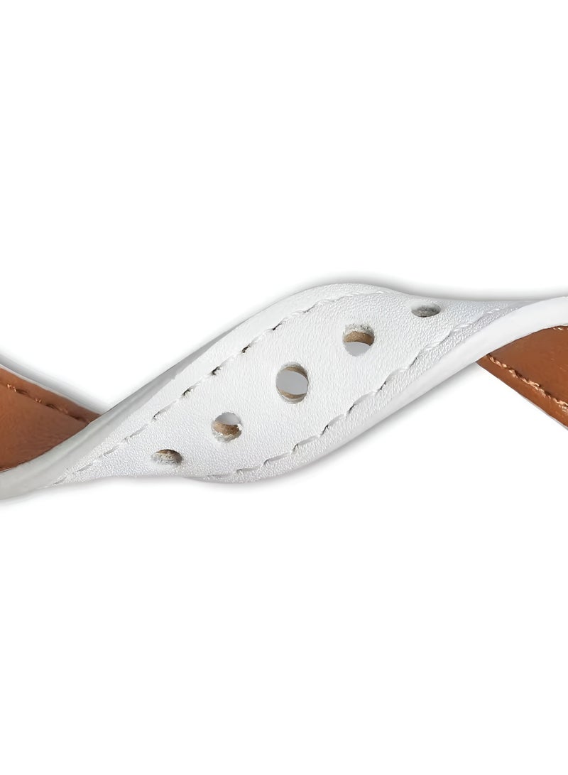 Leather Watch Strap with Metal Button - High Quality - Compatible with 42mm/44mm/45mm Watches - Strong Clip Design-WHITE - Image 4