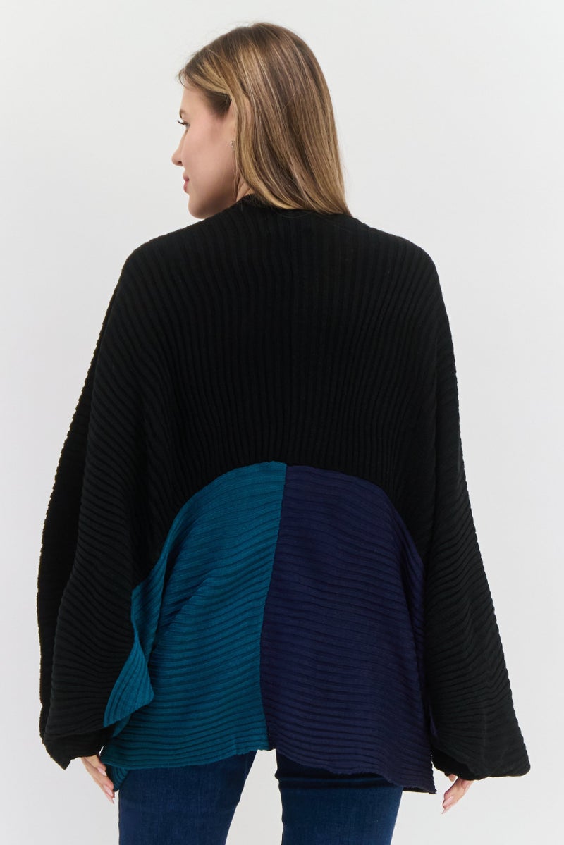 Laundry by Shelli Segal Women Ribbed Kimono Sweater, Black  - Image 3