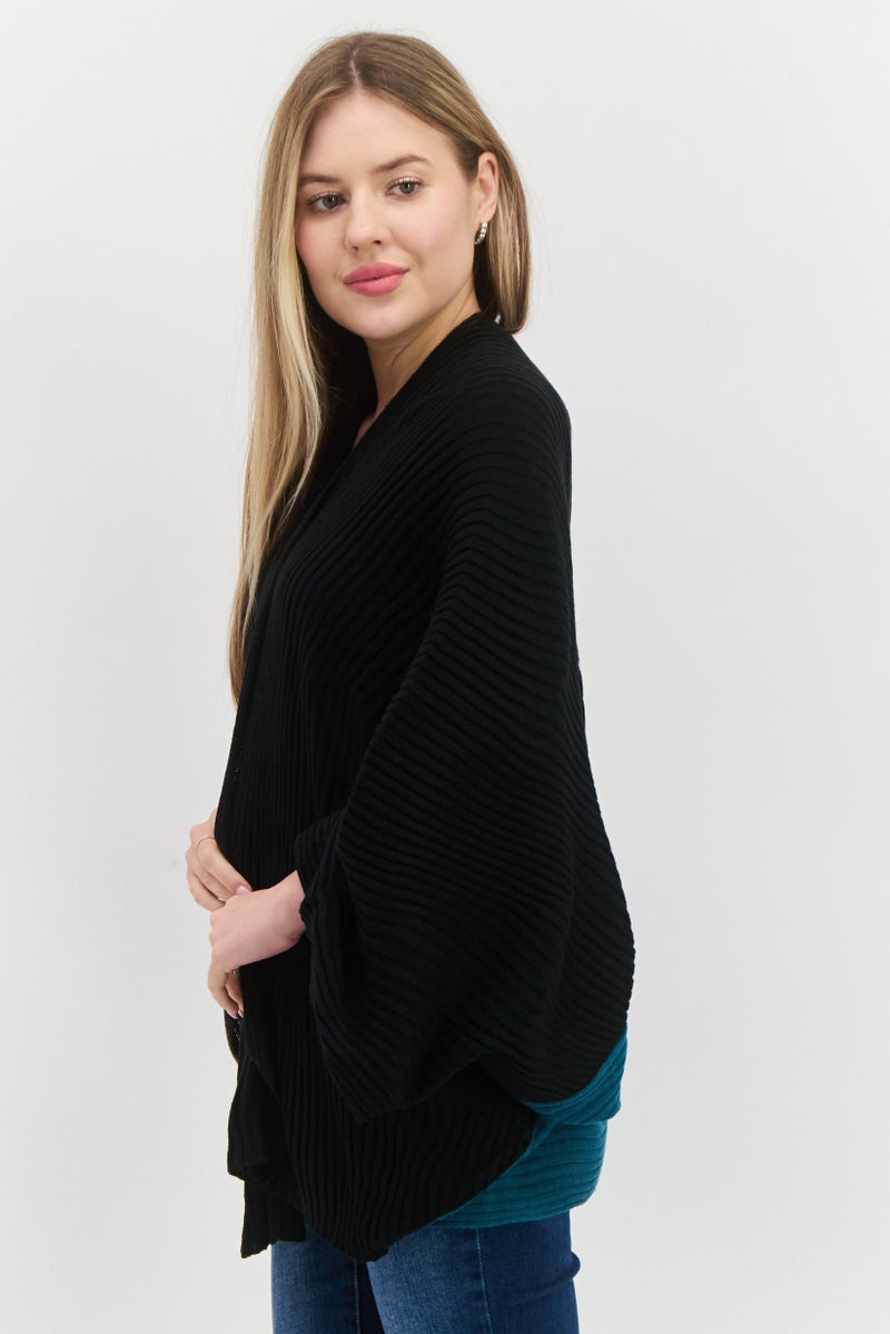 Laundry by Shelli Segal Women Ribbed Kimono Sweater, Black  - Image 2