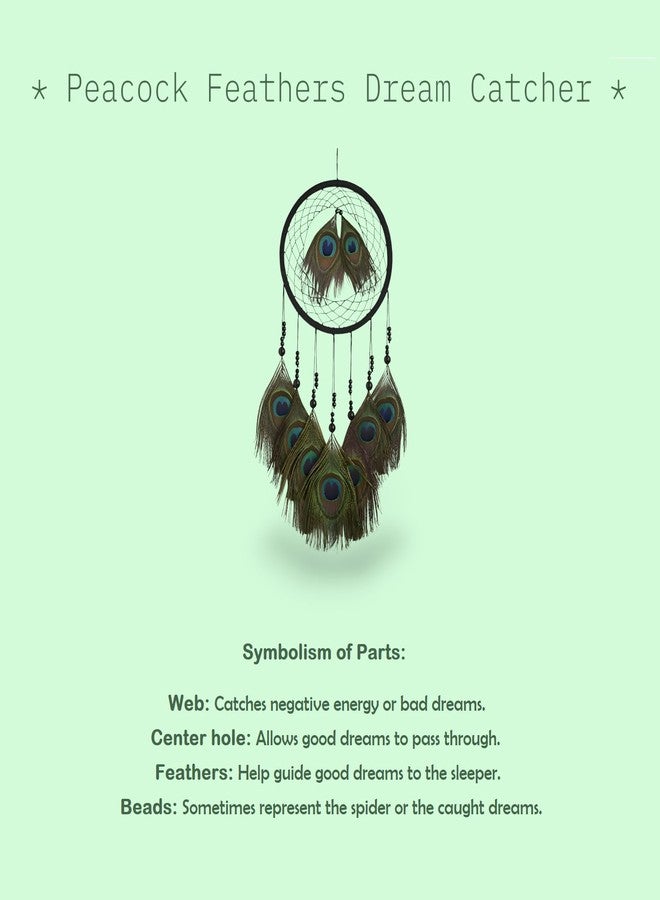 AtLoGs Peacock Feather Dream Catcher Wall Hanging for Good Dreams, Positive Energy || Decorative Showpiece, Wall Decor, Bedroom, Living Room Decor, Housewarming, Spiritual Items, Wall Vastu || Length - 45 Cm - Image 2