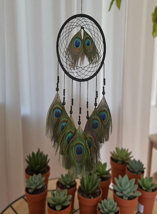 AtLoGs Peacock Feather Dream Catcher Wall Hanging for Good Dreams, Positive Energy || Decorative Showpiece, Wall Decor, Bedroom, Living Room Decor, Housewarming, Spiritual Items, Wall Vastu || Length - 45 Cm - Image 3