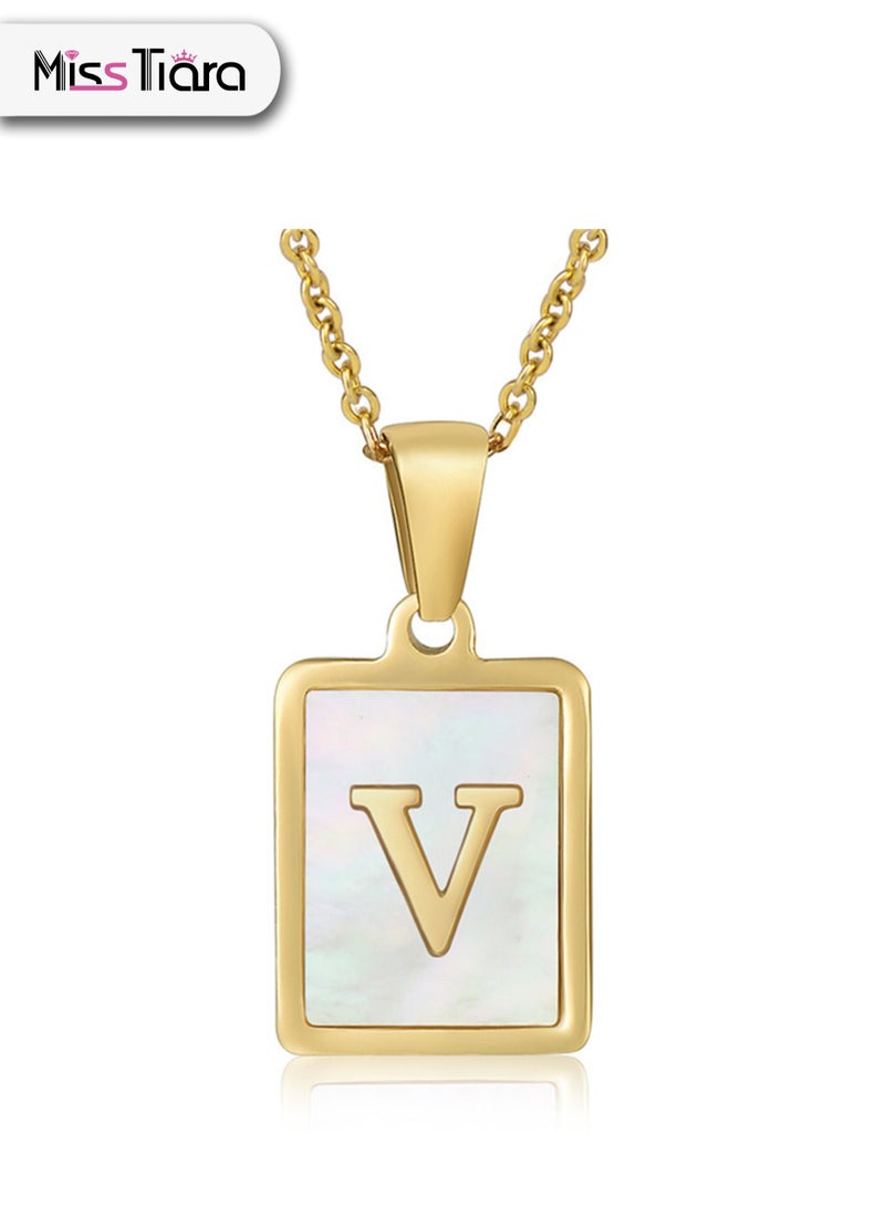 MissTiara Capital Letter A-Z Initial Chain Necklace For Girls Women Stainless Steel Square Charm A-Z Alphabet Pendant Necklace Good idea for birthday gifts graduation commemorations or classmate gifts - Image 1