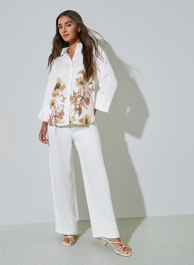 Styli Off White Floral Print 3/4 Sleeve Shirt - Image 2