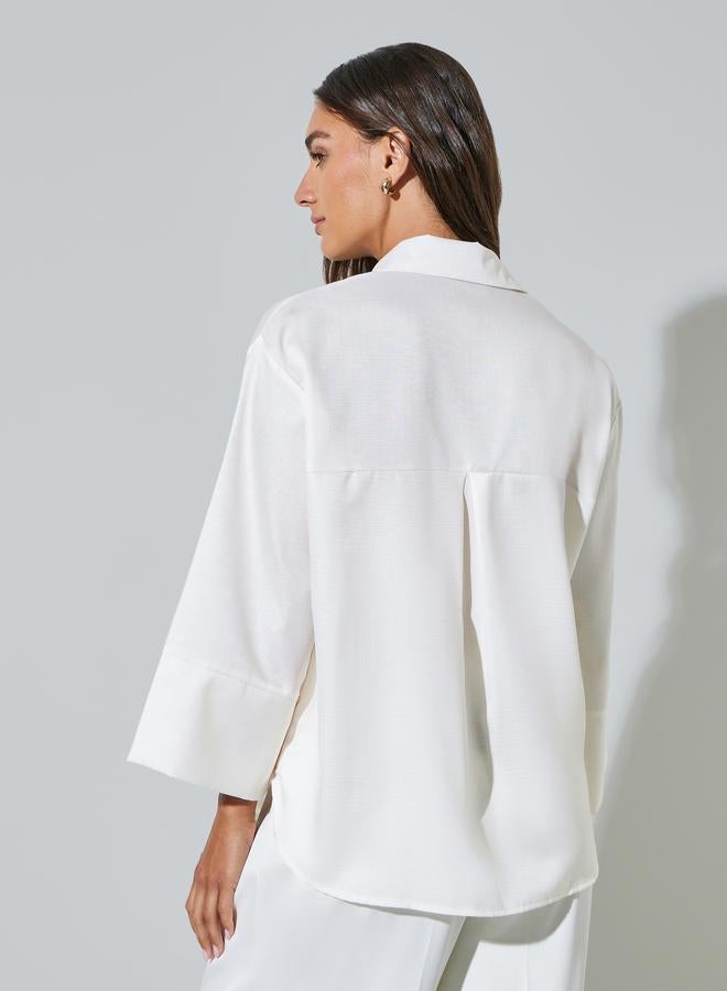 Styli Off White Floral Print 3/4 Sleeve Shirt - Image 4