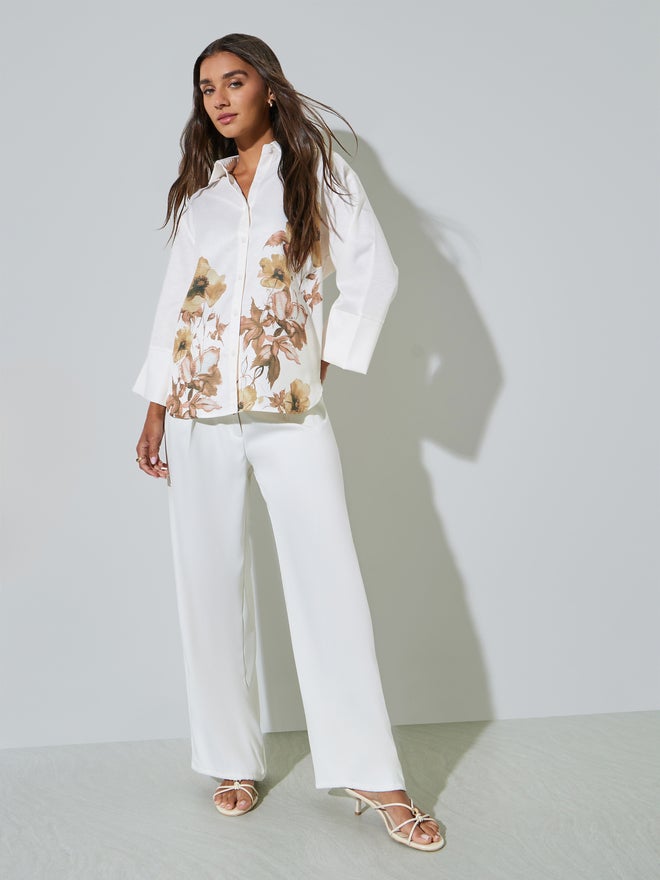 Styli Off White Floral Print 3/4 Sleeve Shirt - Image 2