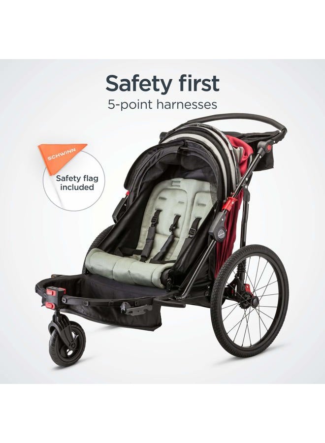 SCHWINN عربة أطفال مزدوجة جوي رايدر ديلوكس، تتسع لحد أقصى 2 طفل بوزن إجمالي 80 رطل، مظلة، إطارات مملوءة بالهواء مقاس 20 بوصة، حمراء - Image 4