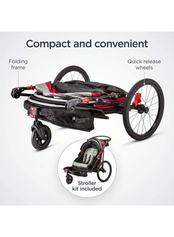 SCHWINN عربة أطفال مزدوجة جوي رايدر ديلوكس، تتسع لحد أقصى 2 طفل بوزن إجمالي 80 رطل، مظلة، إطارات مملوءة بالهواء مقاس 20 بوصة، حمراء - Image 5