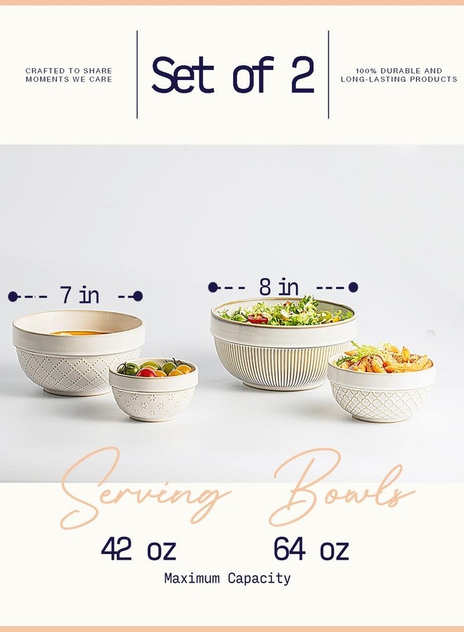 getstar Large Serving Bowls, Ceramic Salad Bowl Set of 4, Microwave and Dishwasher Safe, Farmhouse Kitchen Decorative Nesting Bowls Set (8"+7") - Image 3
