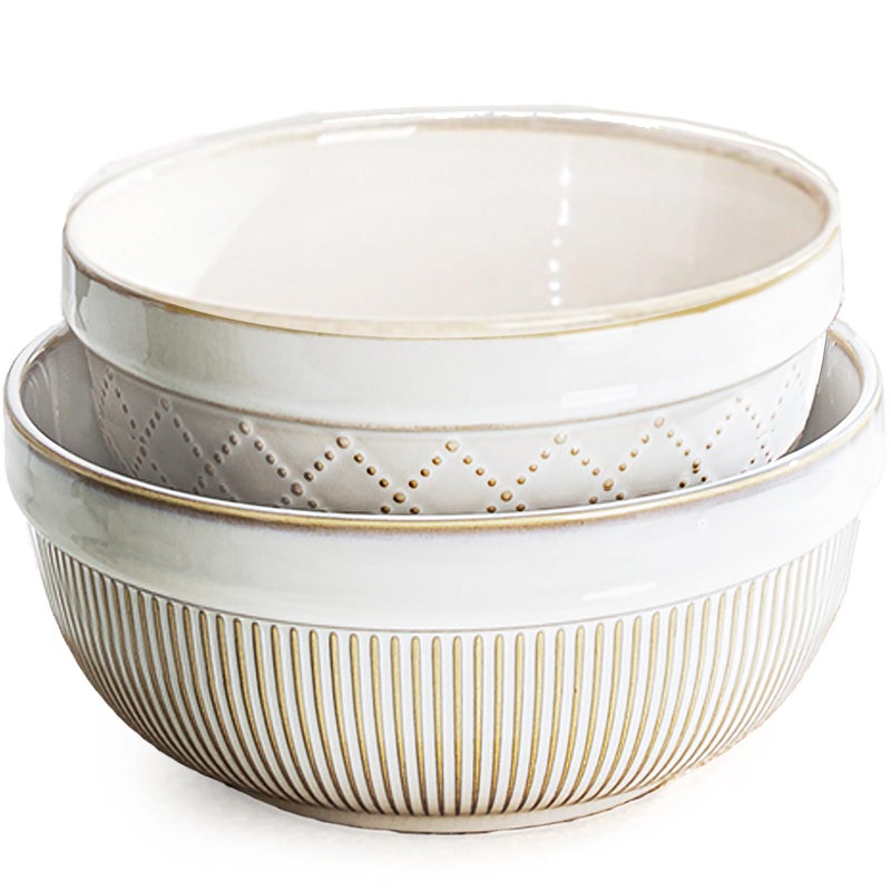 getstar Large Serving Bowls, Ceramic Salad Bowl Set of 4, Microwave and Dishwasher Safe, Farmhouse Kitchen Decorative Nesting Bowls Set (8"+7") - Image 1
