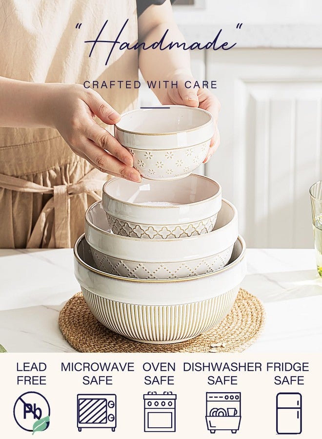 getstar Large Serving Bowls, Ceramic Salad Bowl Set of 4, Microwave and Dishwasher Safe, Farmhouse Kitchen Decorative Nesting Bowls Set (8"+7") - Image 4