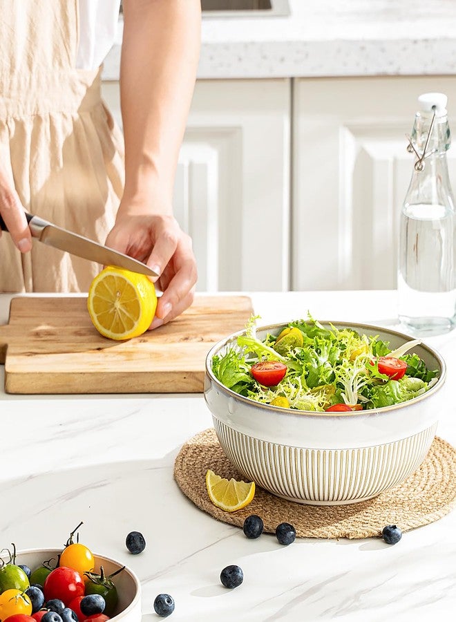 getstar Large Serving Bowls, Ceramic Salad Bowl Set of 4, Microwave and Dishwasher Safe, Farmhouse Kitchen Decorative Nesting Bowls Set (8"+7") - Image 5
