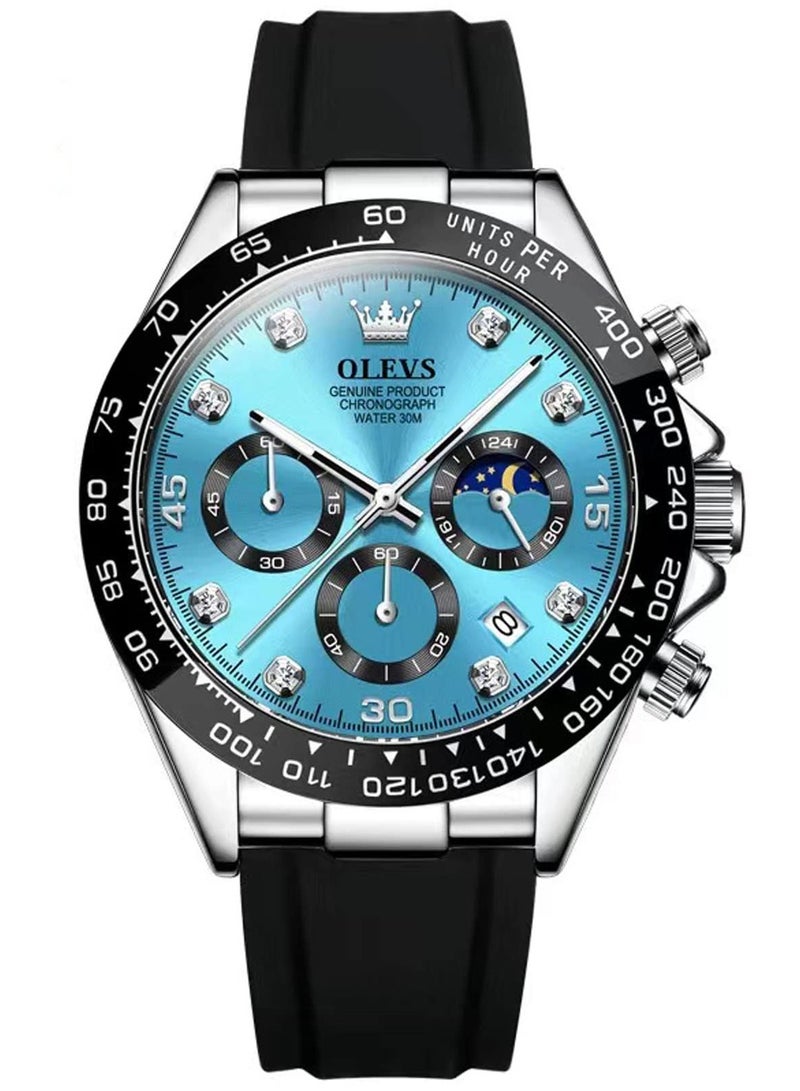 OLEVS Men's Chronograph Quartz Watch, Elegant Silicone Strap, Waterproof Luminous Timepiece with Day Date, Luxury Business Casual Watch - Image 1