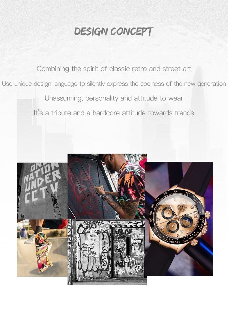 OLEVS Men's Chronograph Quartz Watch, Elegant Silicone Strap, Waterproof Luminous Timepiece with Day Date, Luxury Business Casual Watch - Image 3